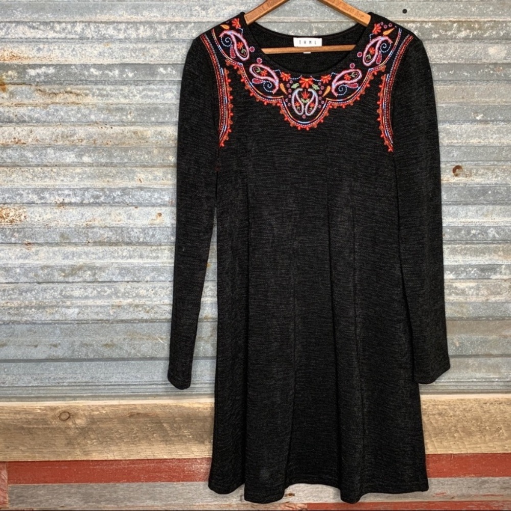 THML black embroidered sweater dress NWOT